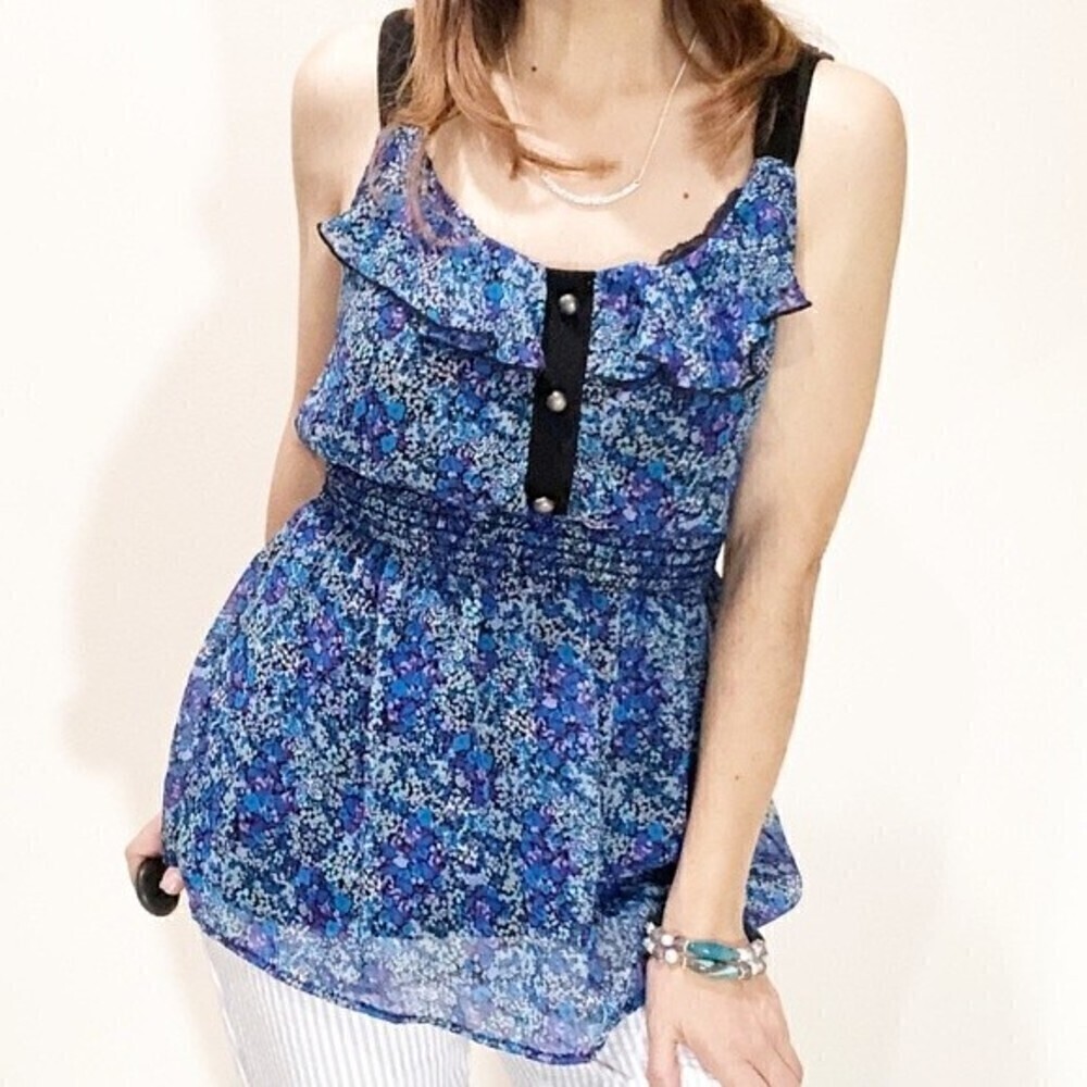 FOREVER 21 Blue Floral Print‎ Tank Top Sleeveless Small